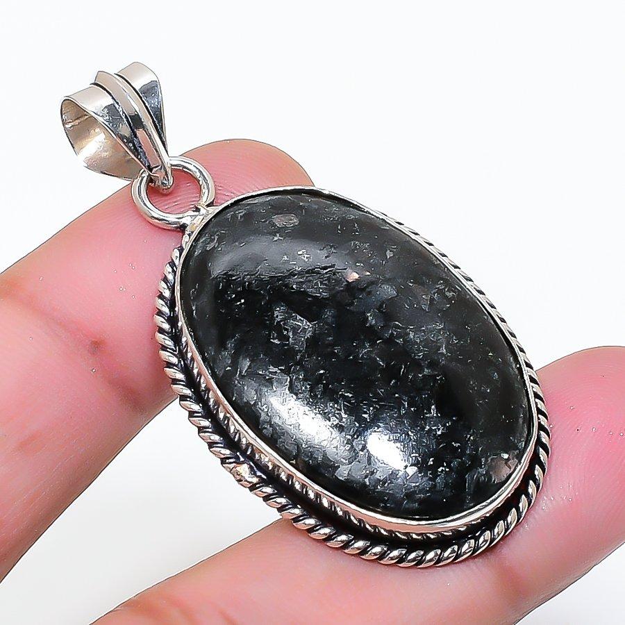 Natural Nuummite Gemstone Handmade 925 Sterling Silver Pendant 1.85" AP-15043