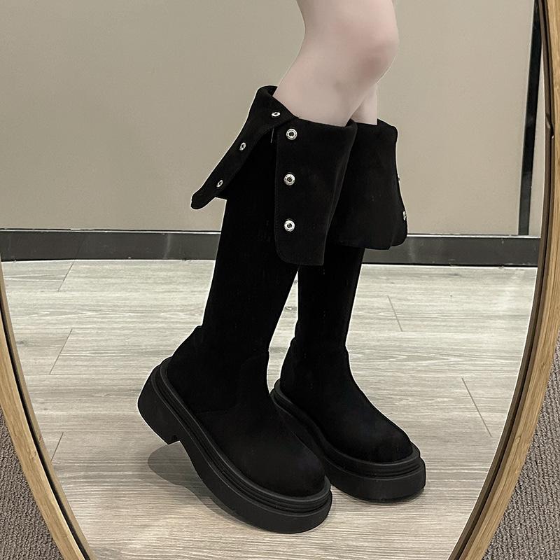 Fashion tribe two wear folded thick-soled boots children's autumn new thick-heeled knee knight boots