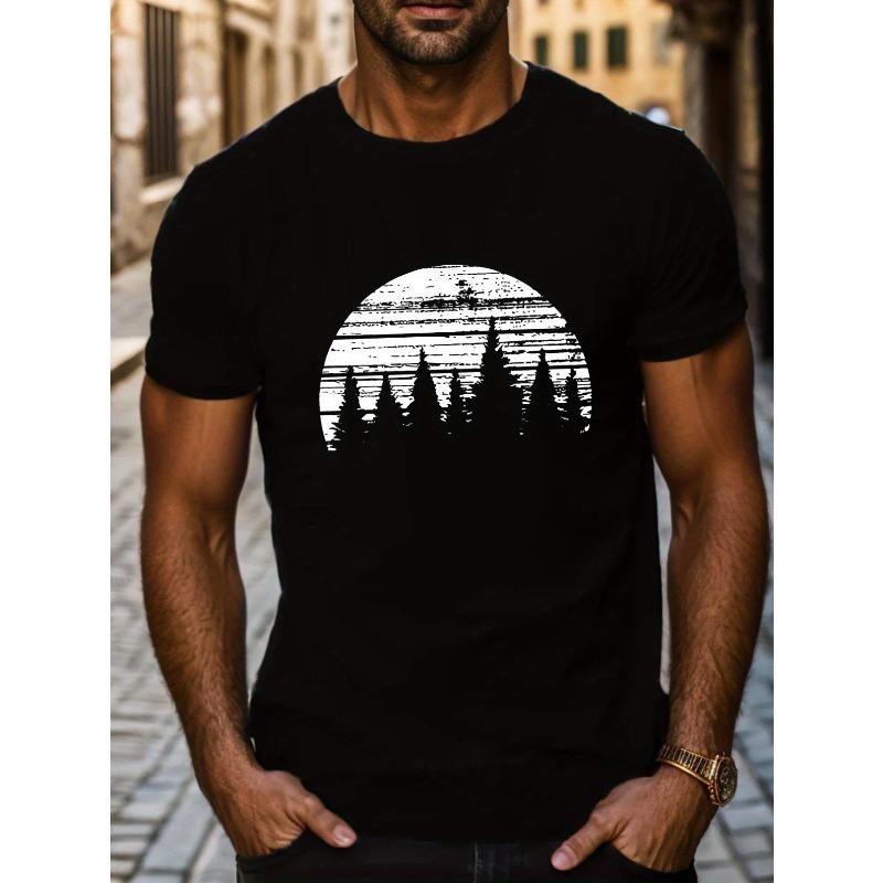 T-shirt da Uomo con Stampa 'Tramonto nella Foresta Profonda' - Manica Corta Girocollo Adatta per l'Estate e da Indossare Tutto l'Anno, Lavabile in Lavatrice Comoda per l'Esterno