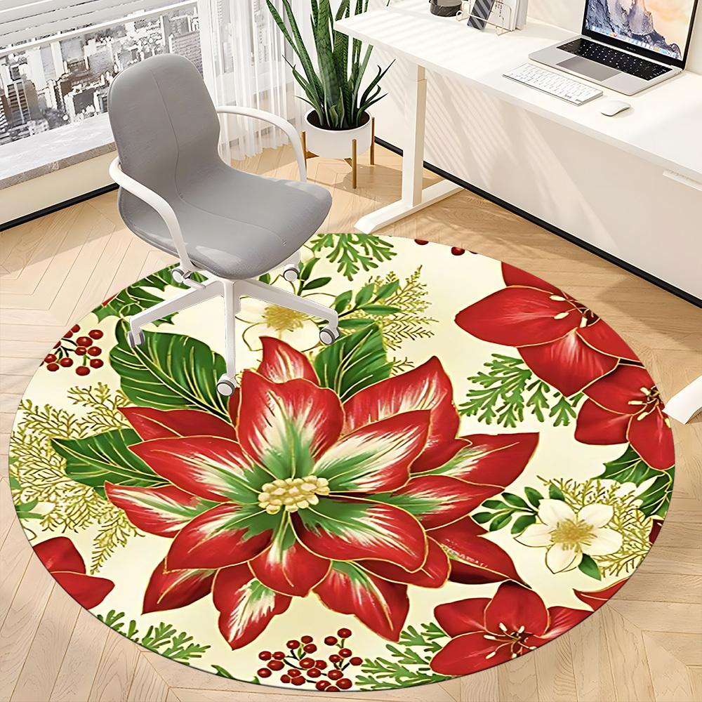 1pc Poinsettia Chair Carpet for Office, Non-slip, Soft and Durable Office Rug, Perfect for Office yy260127126