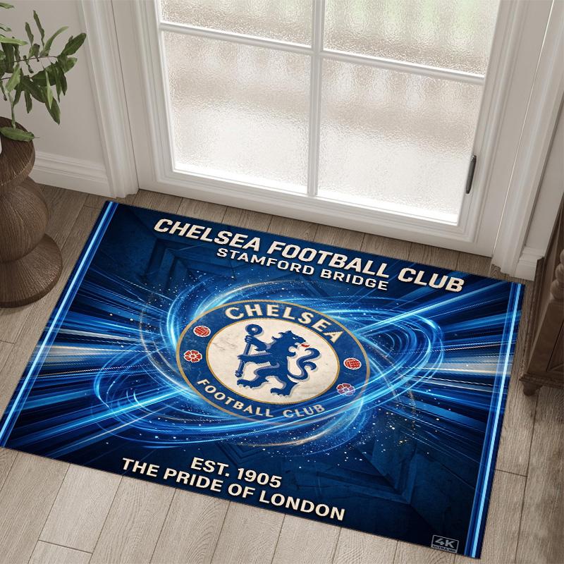 Tappeto in Velluto di Cristallo Design Chelsea FC Accogliente Non?Tappeto Stampato Antiscivolo per Camera da Letto Soggiorno Ingresso