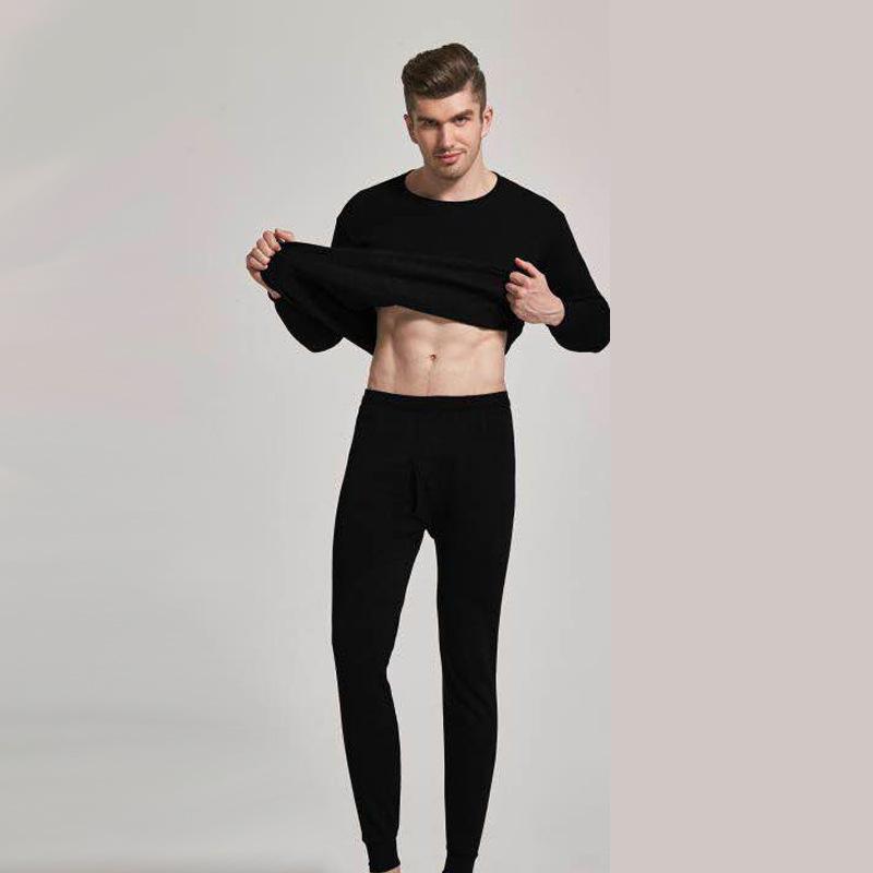 Men's Thermal Underwear Round Neck Plus Velvet Thickened Clothes And Long Johns Two,piece Set