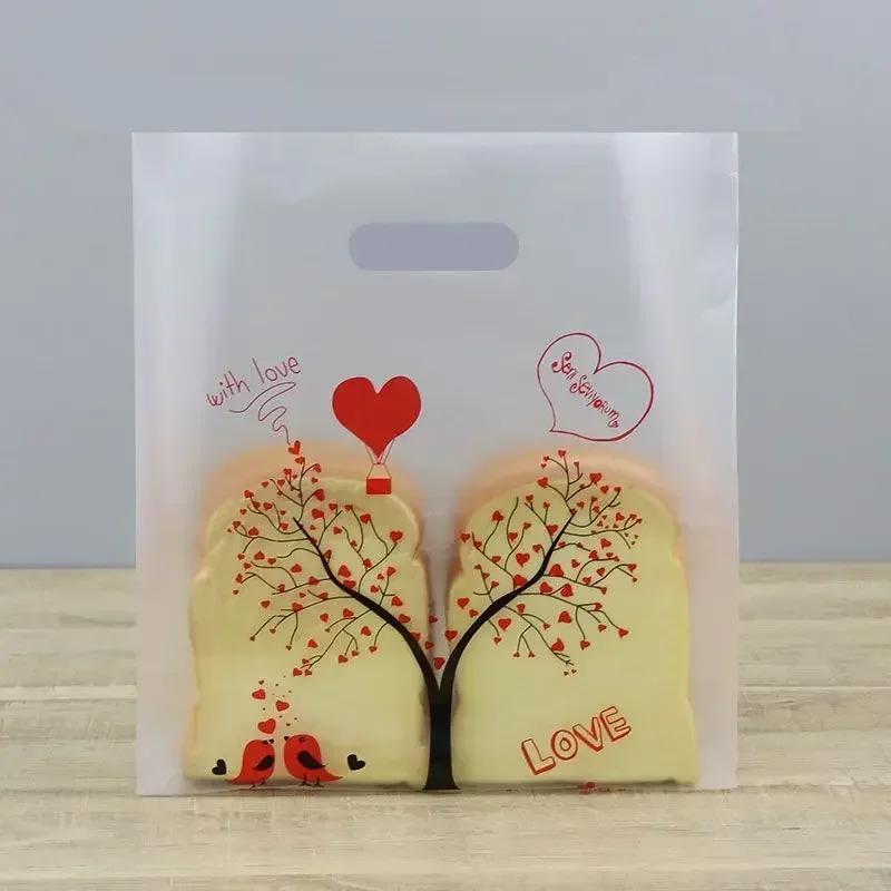Cartoon Pattern Plastic Transparent Bag Bread Sushi Food Packaging Pocket Thickened Enlarged Environmentally Friendly Handbag