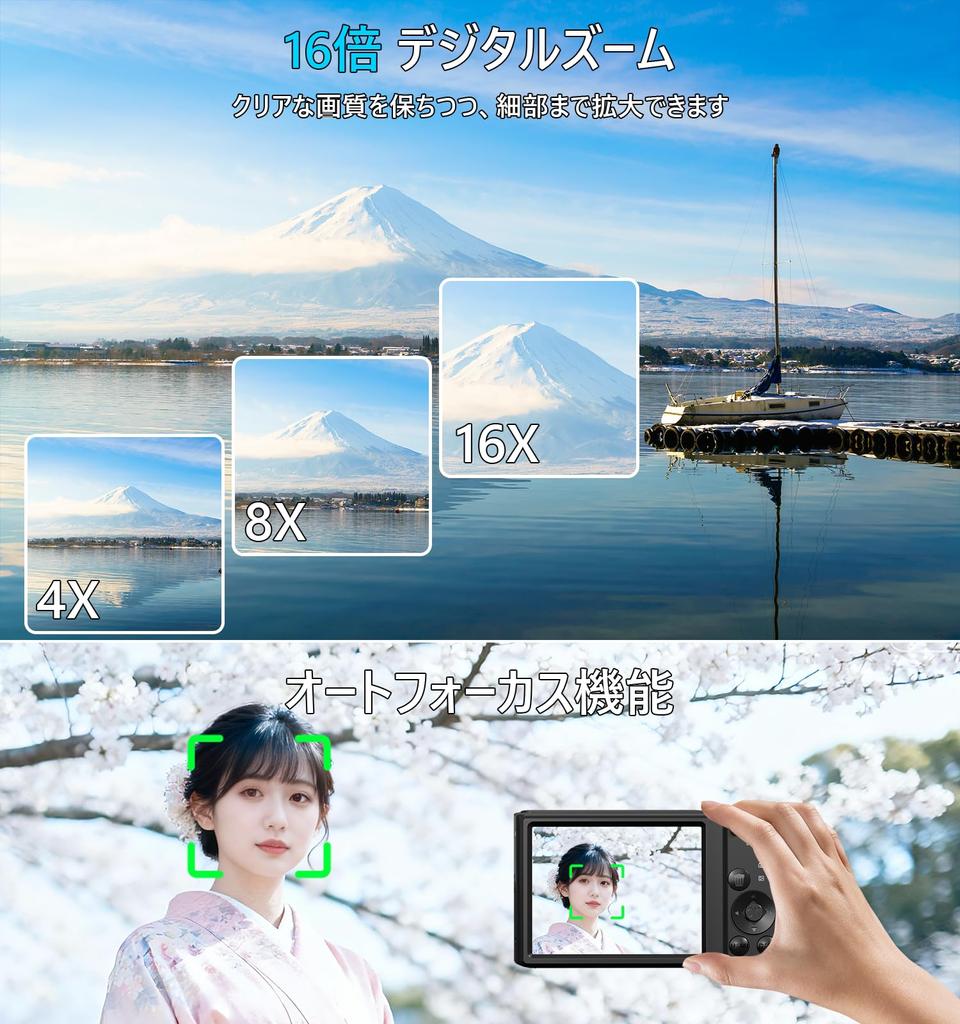 4K FHD 44MP Compact Digital Camera with 16x Smart AF and Lightweight and Ideal for and Includes Two 64GB SD Cards Zoom, Autofocus, Multi-Function