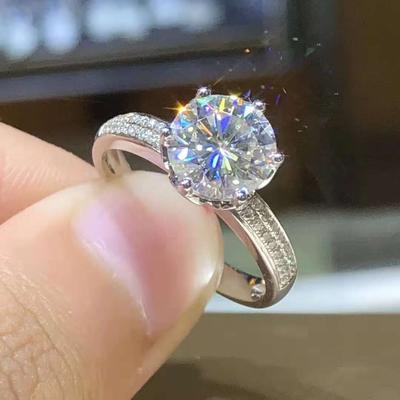 100 % S925 Sterling Silver Ring För Kvinnor Naturlig Vit 2 Karat Diamant Pave Inställning Smycken