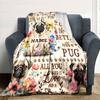 Adorable Pug Design Home Customize Your Name Blankets Soft And Cozy For All Seasons Perfect For Picnics Sofa Office Bed Living Room Ideal Gift For