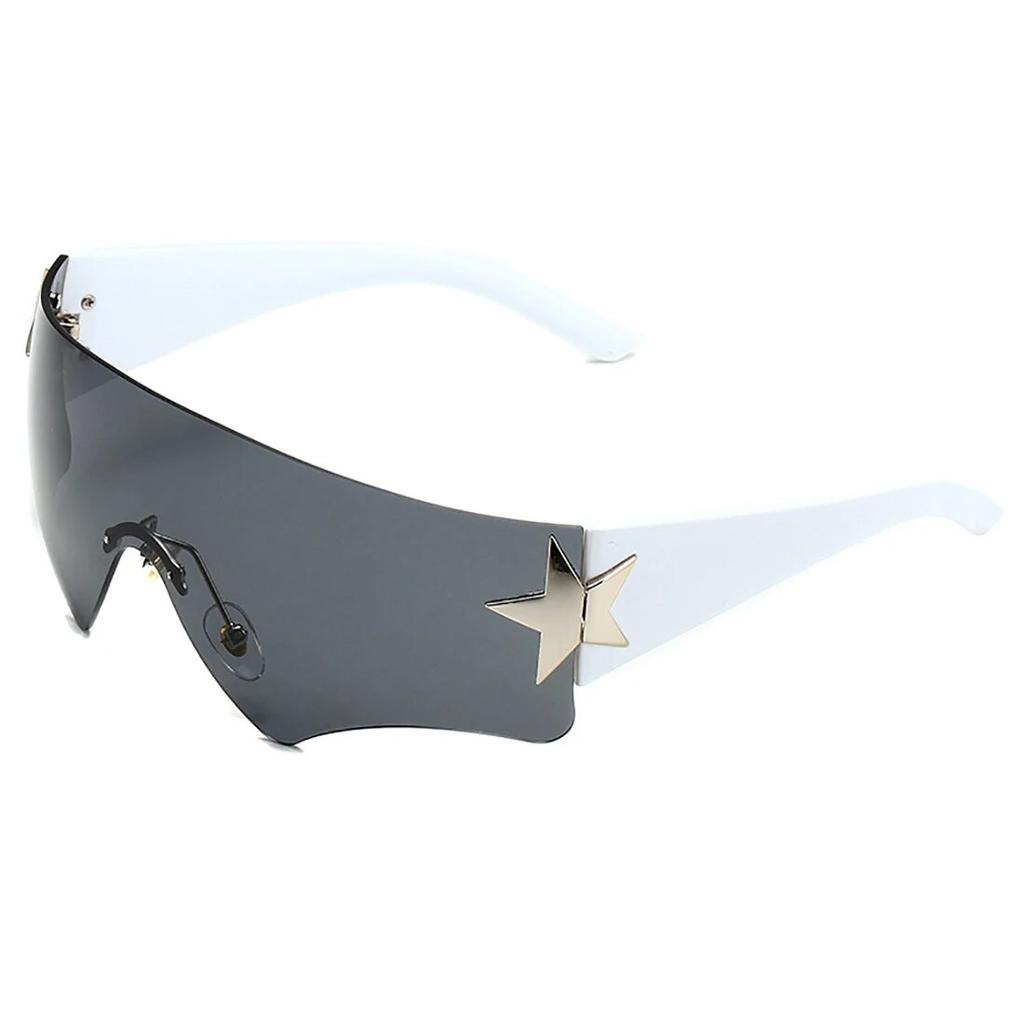 New Punk Rimless Five Star Sunglasses Y2k Luxury  Designer One Piece Goggles UV400 Women Driving Cycling Eyewear