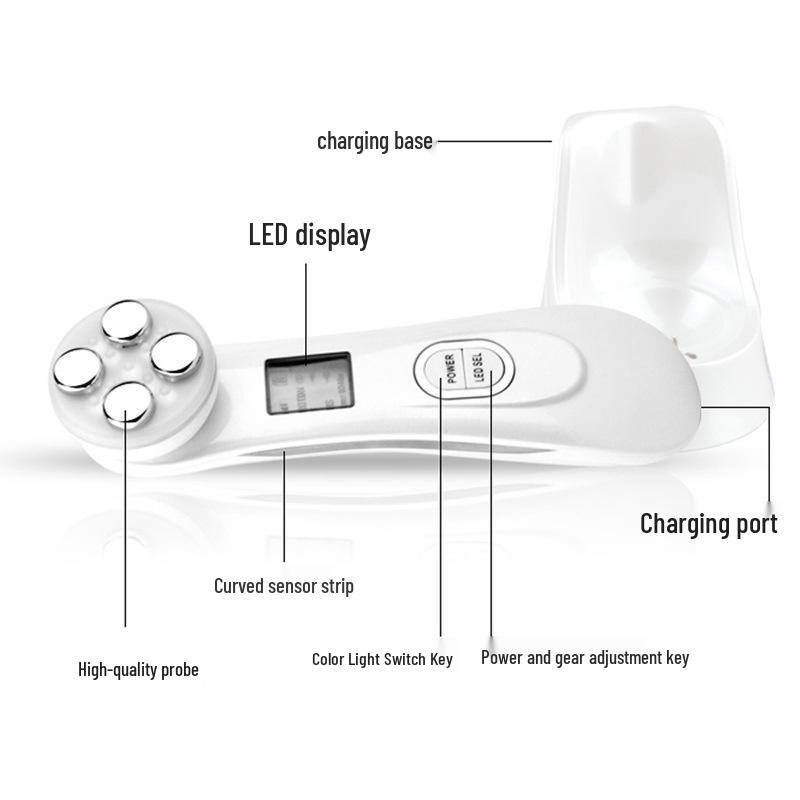 4-Color LED Beauty Device for Home Use: Handheld Facial Skin Rejuvenation and Essence Absorption.