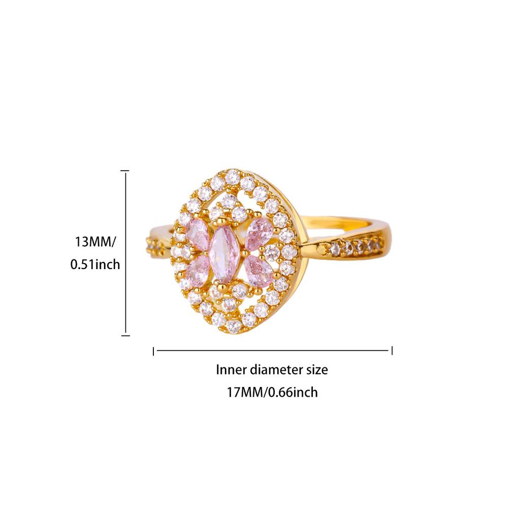 Pink Zircon Stainless Steel Ring for Women 18K Gold-plated Anti Fading Open Ring Wedding Jewelry Prom Accessories Christmas Gift