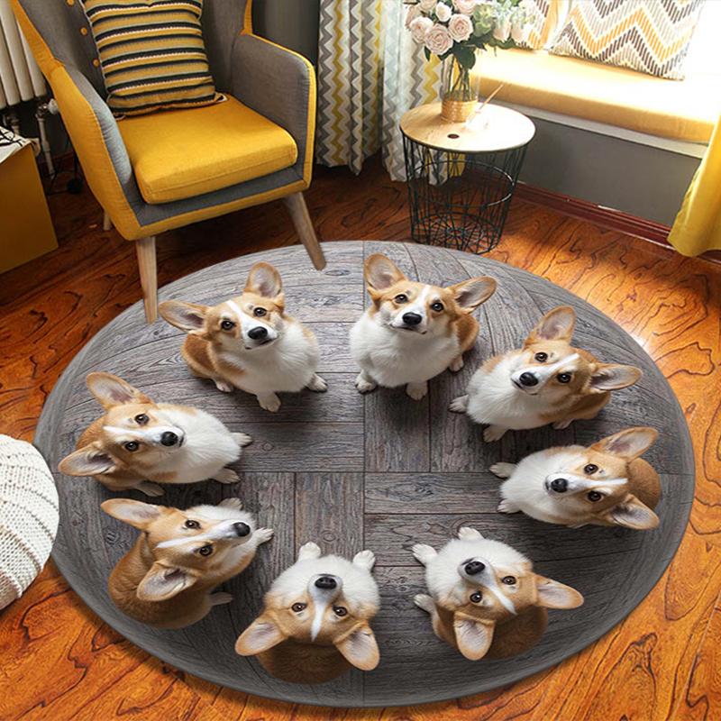 

Corgi Poodle Round Area Rug,Carpet Rug for Living Room Bedroom Sofa Playroom Decor,Non-slip Floor Mat 80cmx80cm