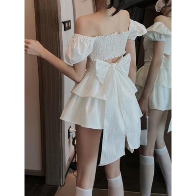 Biele sexy minišaty bez chrbta Ženy Kórejská móda Ležérne Elegantné spoločenské šaty Dámske volánikové Kawaii Lolita Párty šaty Y2k