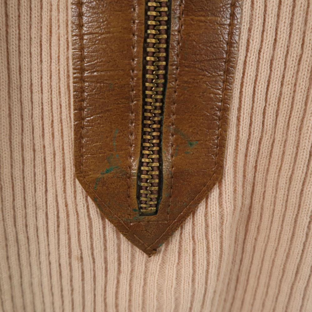 MONTGOMERY WARD 70s Vintage Talon Zip Long Sleeve Leather Switching Sweater Women Used