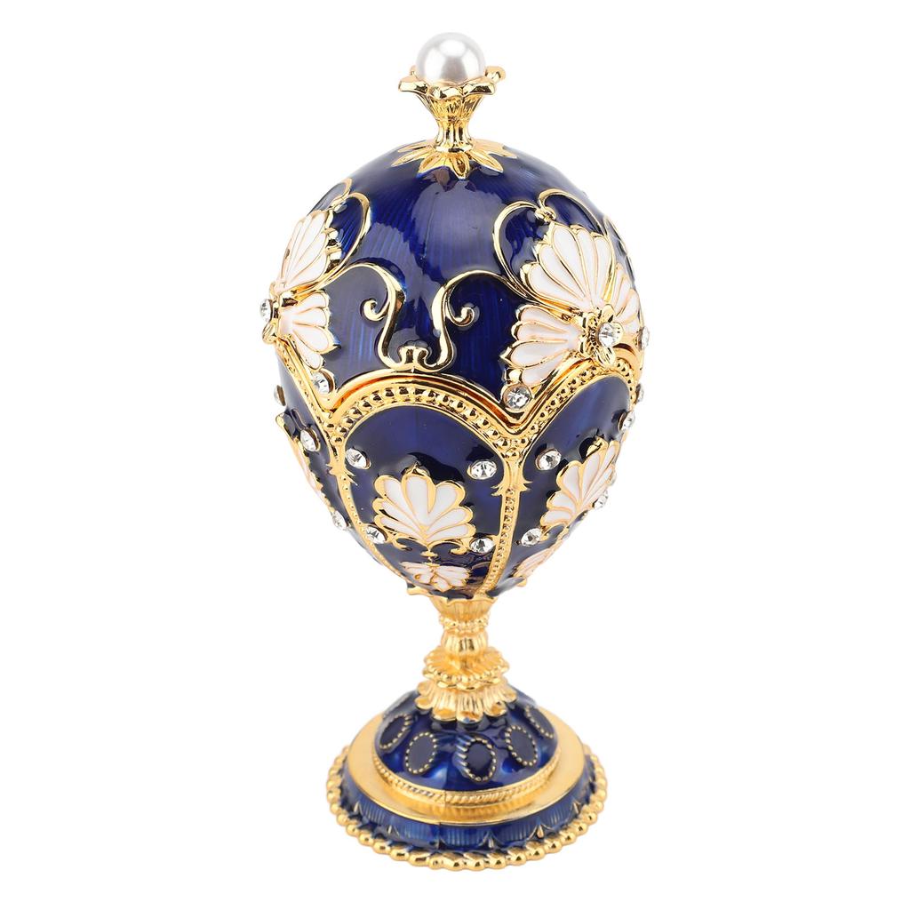 Easter Egg Shaped Trinket Box Hand Painted Decorative Rhinestones Alloy Hinged Enameled Jewelry Box for Rings Necklaces