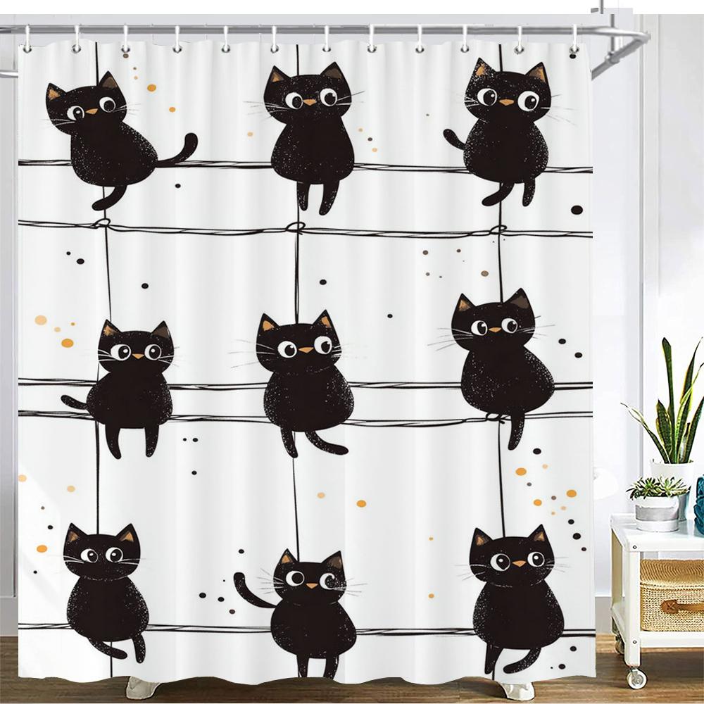 Cartoon Cute Cat Shower Curtain Printed Fabric Simple Style Lovely Cats Bathroom Curtain Bathtub Home Decoration Curtain