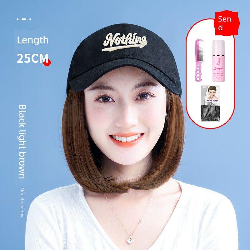 

Парик Шляпа Интегрированный Женский 2025 Новое Поступление Весна и Лето Короткие Вьющиеся Волосы Бейсболка Большая Окружность Головы Шляпа Парик Съемный NO baseball cap black-short hair-light brown