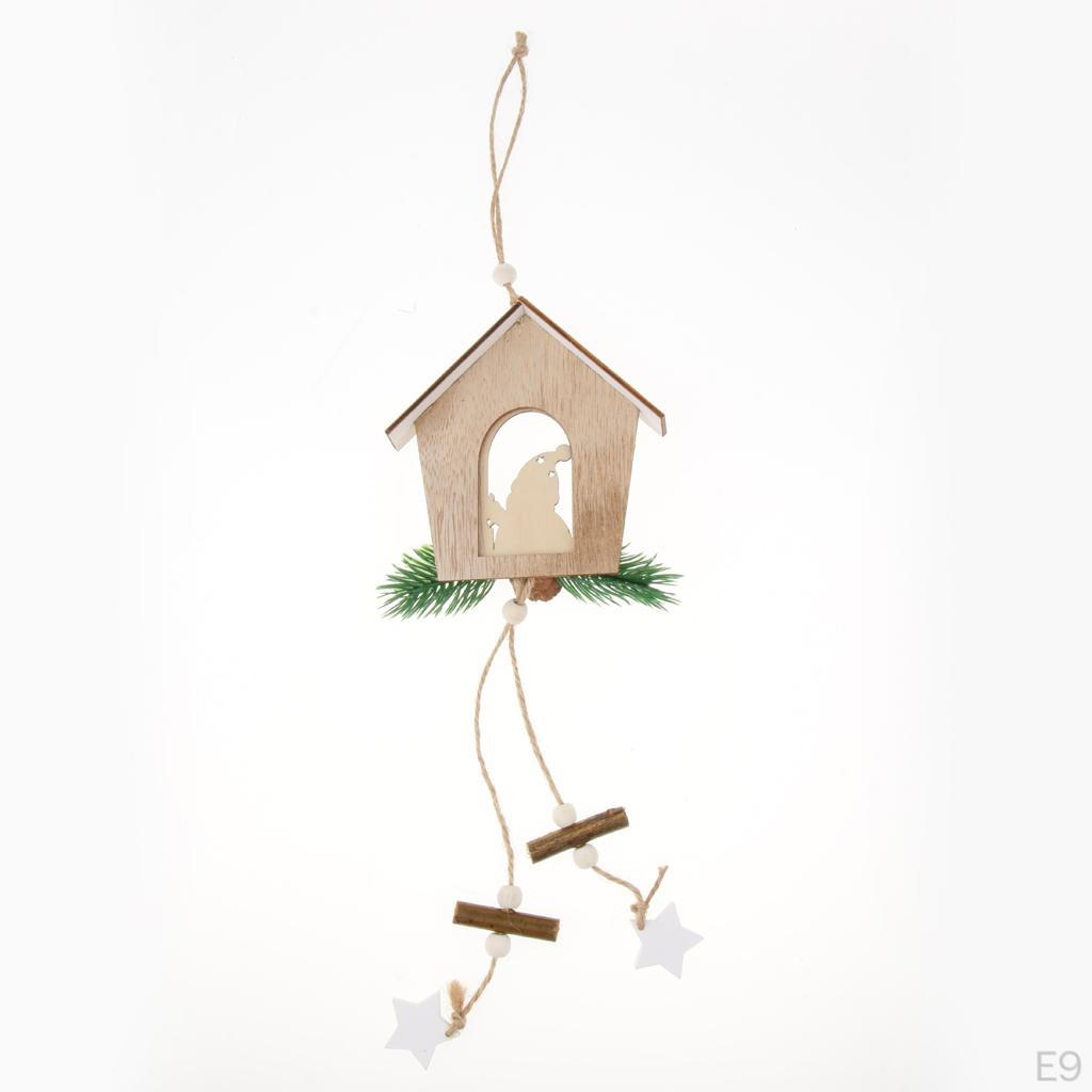 Christmas Ornament Wooden House Door Showcase Tree Hanging Pendant