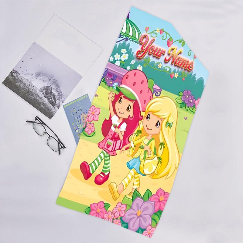 1pc Princess Strawberry Beach Towel with Custom Name, Beach and Seaside Swimming Pool Equipment, Fashion Pattern, Rectangular, Travel Essential