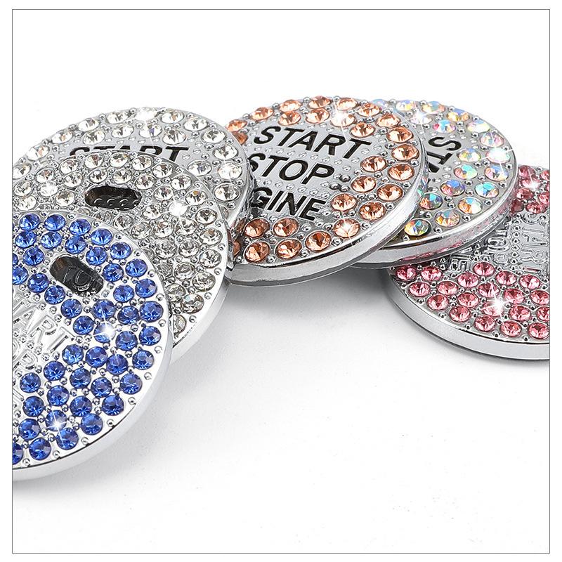 1 Set Ring and Button Car Bling One-Click Start Stop Engine Ignition Sticker Universal Crystal Rhinestone Metal Decor Cover