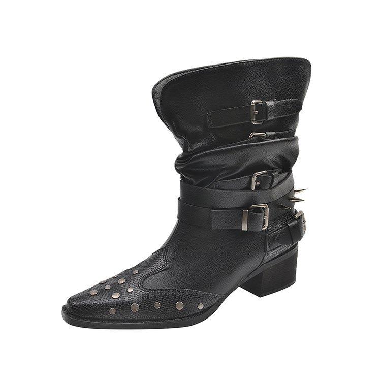 

[youshilai] Martin boots 2025 autumn British style square head thick heel rivet short boots western cowboy boots 42