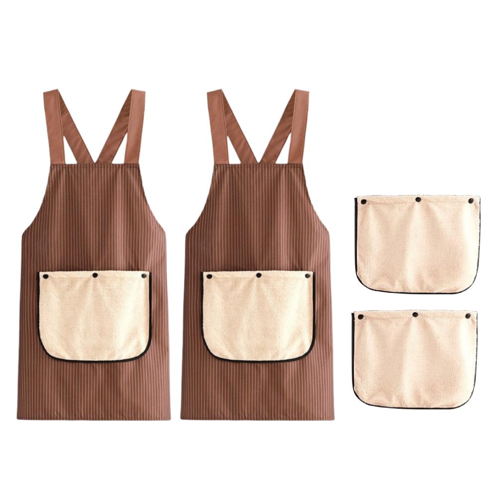 1/2Set No-Tie Cross Back Chef Apron Cross-Back Waterproof Kitchen Apron with Removable Hand Towel Pockets Anti-fouling Uniform