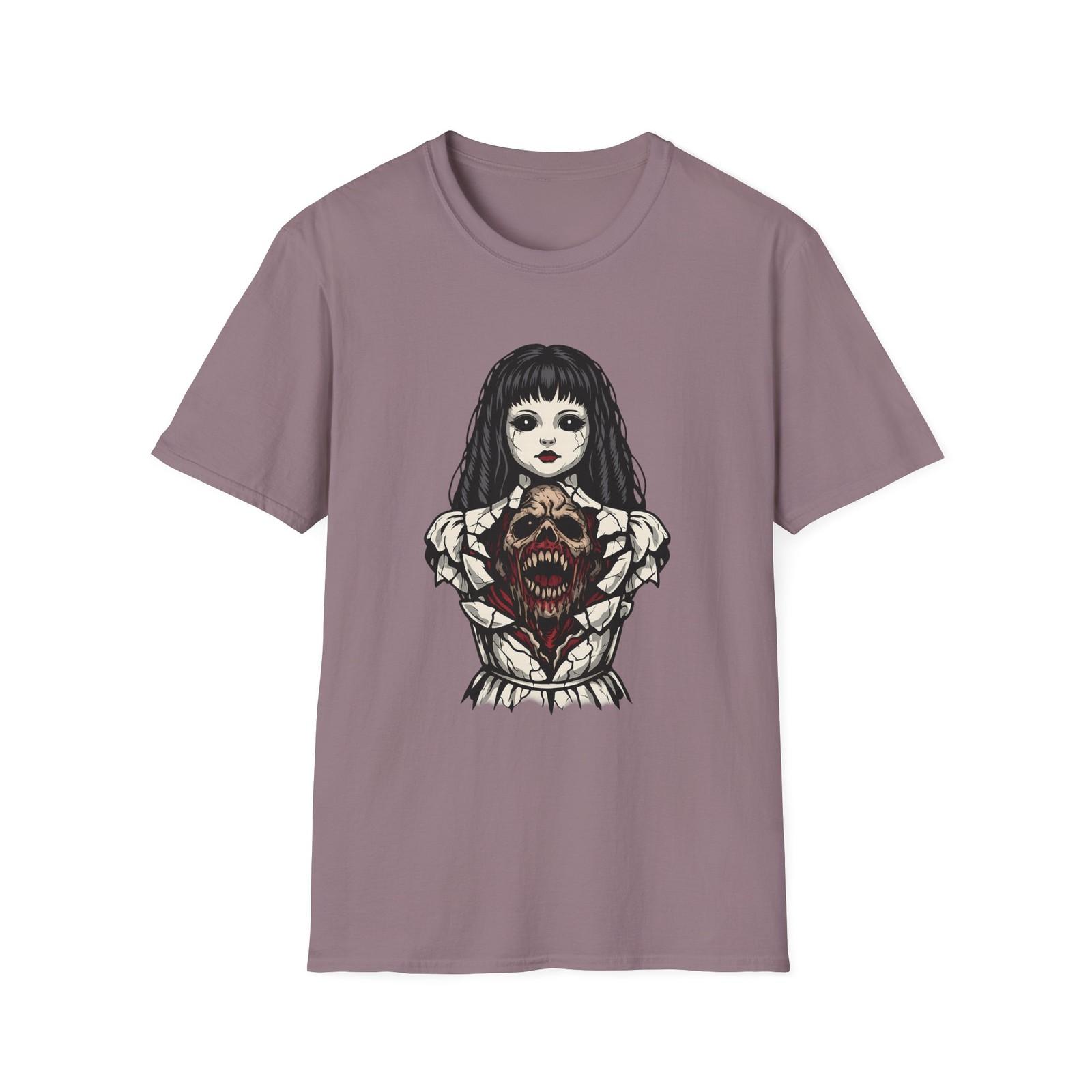 Porcelain Doll Zombie Horror Goth Dark Gothic Creepy Unisex Softstyle T-Shirt S разноцветный
