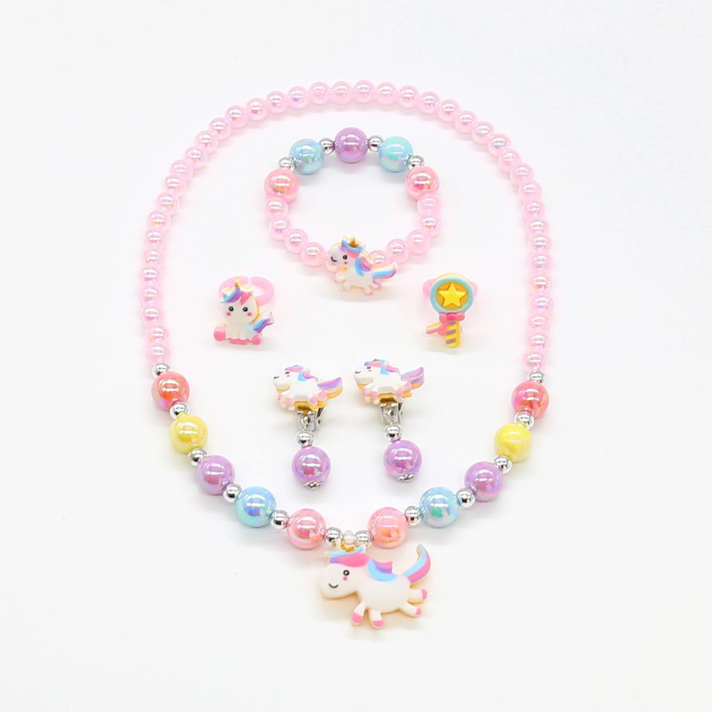 Accesorii Fetițe 2024 Colier Brățară Mărgele Unicorn Curcubeu Set Valoare Accesorii Bebe Fetiță