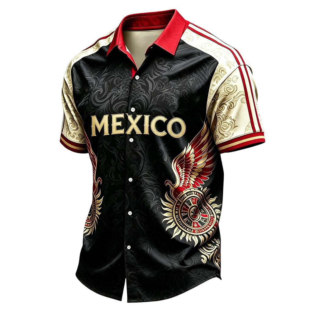Men's Casual Short Sleeve Shirt Lightweight Breathable with Mexico Letter Graphic Print for Summer