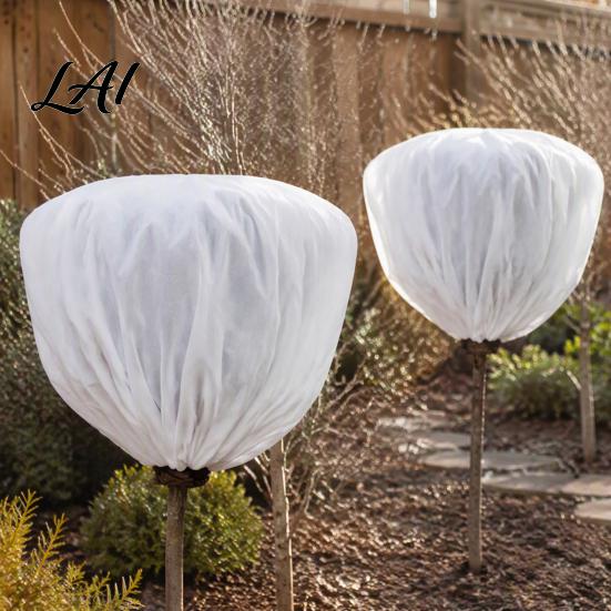 Reusable Non-woven Garden Fabric Plant Winter Protection Cover Frost Cloth with Drawstring Freeze Cold Resistant Yard Cover Bag for Outdoor