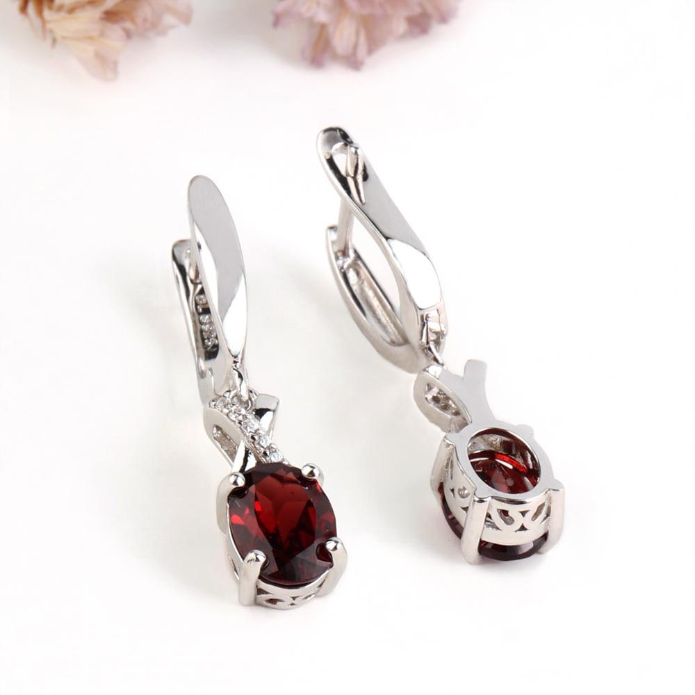 Elegant and Noble 925 Sterling Silver Earrings Natural Garnet Gemstone Fine Jewelry for Women's Anniversary and Engagement Gift