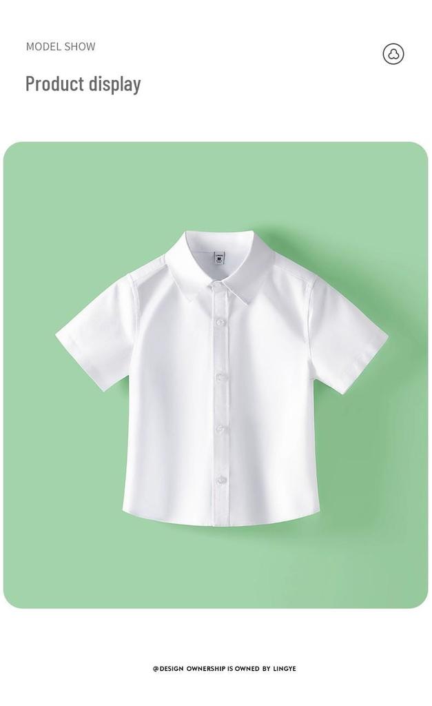 Children's White Short Sleeve School Uniform Shirt - Unisex, All Seasons, Small To Large