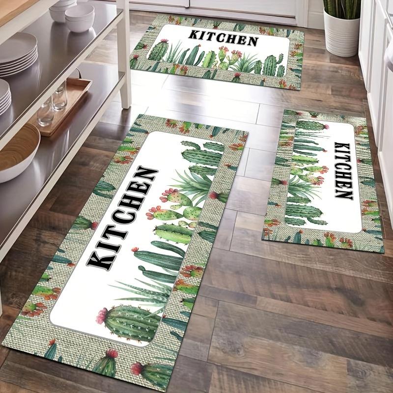 1Pcs Luxury Cactus Print Kitchen Mat Soft Thickened Kitchen Floor Mat Waterproof Non-slip Oil-proof Floor Mat Runner Rug