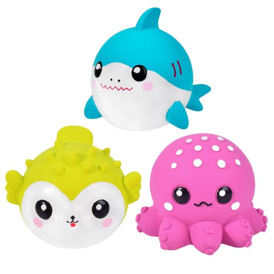 Sea Animal Dog Toy Latex Squeaky Octopus Dog Chew Toy Floating Shark Puffer Fish Toy for Dogs Fetch Game