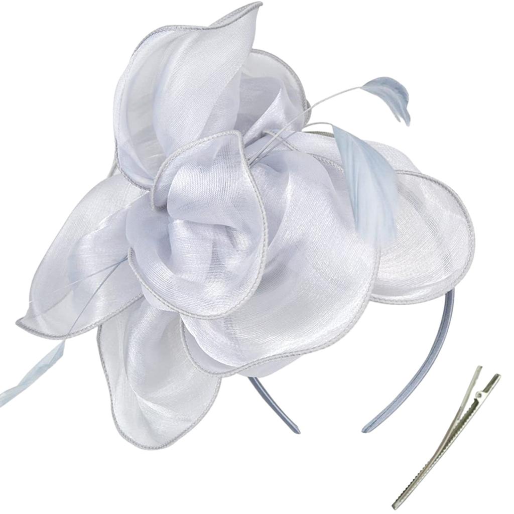 Tea Party Fascinator Hat for Party Wedding Women Feather Organza Fascinator Hair Pin Hat Big Flower Church Cap Headdress