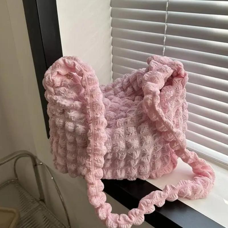 1pcs Crossbody Bag with Pleated Design Embroidered Plaid Shoulder Bag Underarm Bags Simple Large Capacity Quilted Tote Bags