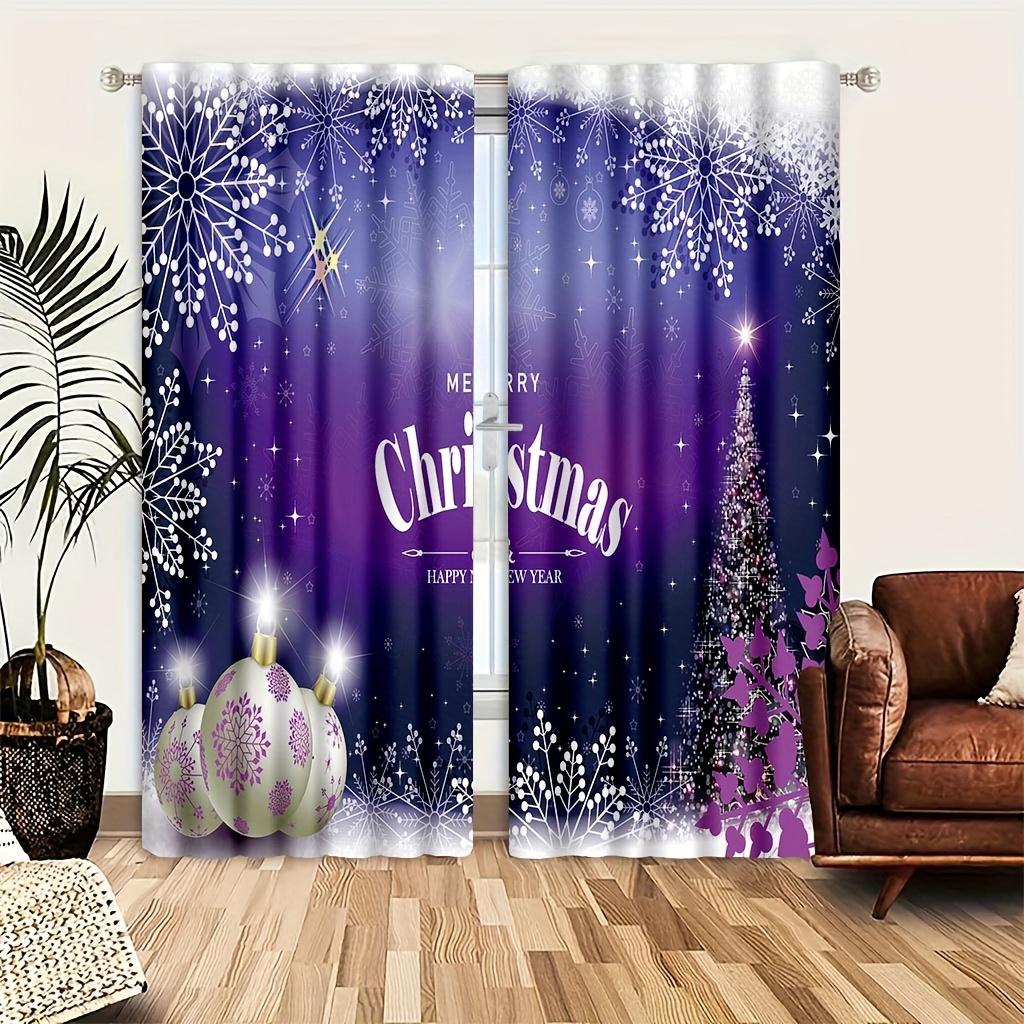 Christmas Tree Snowflake Polyester Drapes Rod Pocket Style Ideal for Easy Hanging Household Decoration Ideal for Bedchamber Office Kitchen