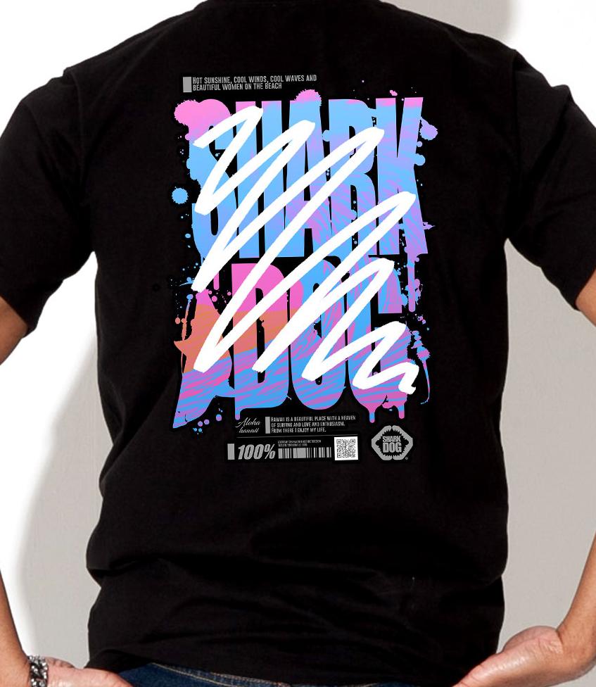 Doldol Shark-Dog_Tshirts-198 Shark Dog Surfing Hawaii Graphic T-Shirt Short Sleeve T-Shirt White/Xxxl
