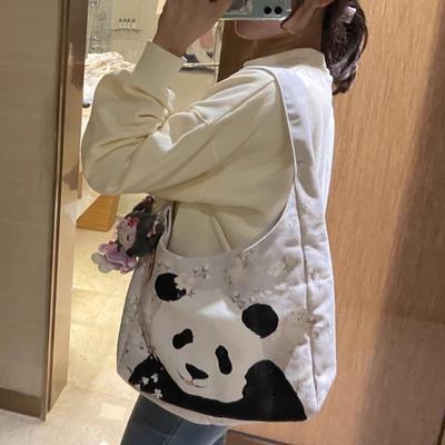 Canvas Bag Cute Panda Tote Bag Female Students Class Large Capacity Shoulder Bag