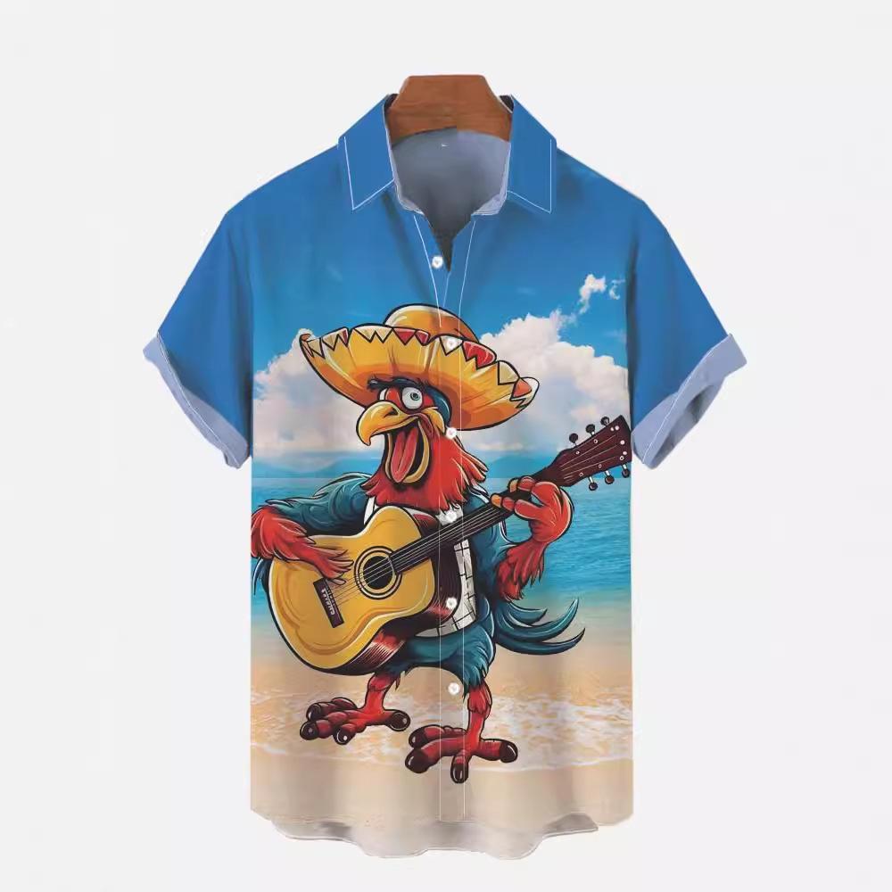 Men's Hawaiian Shirt Street Tide Hip Hop Lamb Cock 1D Digital Printing Short Sleeve Tops Wholesale