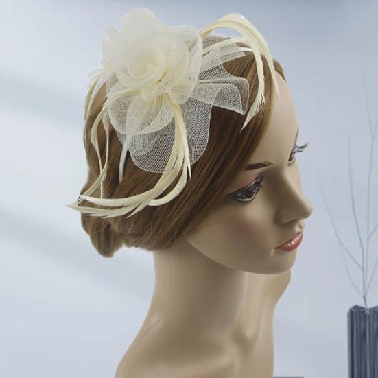 Klobouk fascinátor Peří Květina Elegantní Vintage Síťovina Svatební Pokrývka hlavy na Koktejlovou Párty