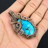 Tibetan Turquoise Pendant, 999 Copper Wire Wrapped Gemstone Jewelry, Handmade Pendant, For Thanksgiving