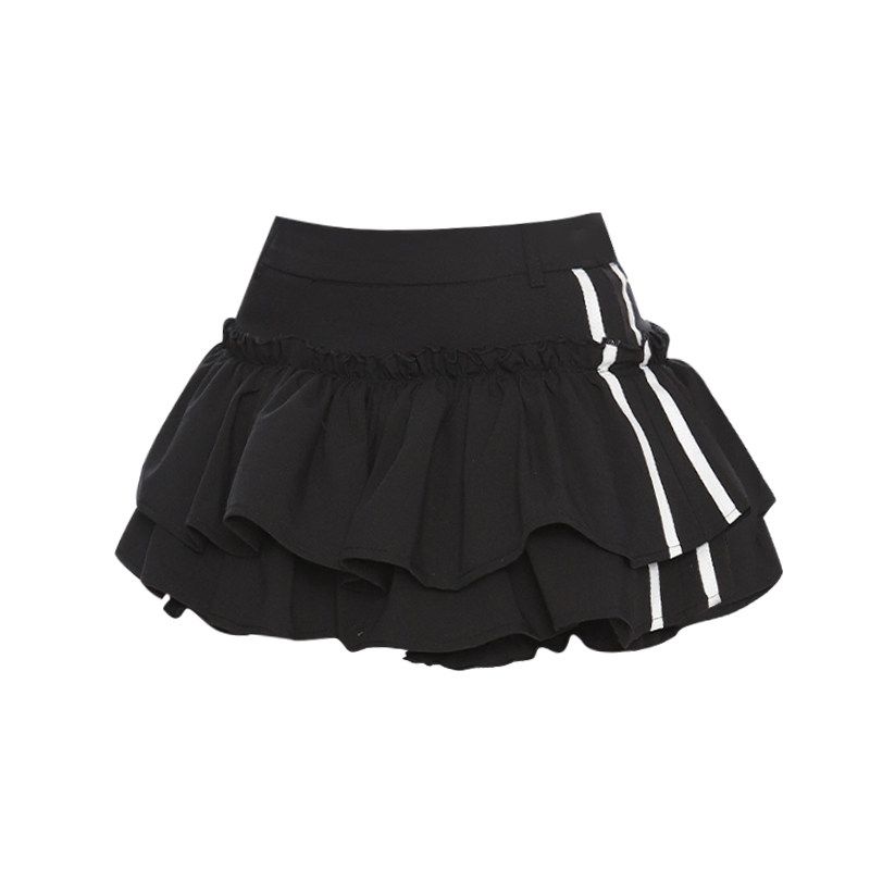

Spicy Ballet-Style Color-Blocked Puffy Skirt for Women, Summer Sports Casual Anti-Exposure High-Waisted Slimming Early Autumn Short Skirt Pants Trendy Black L