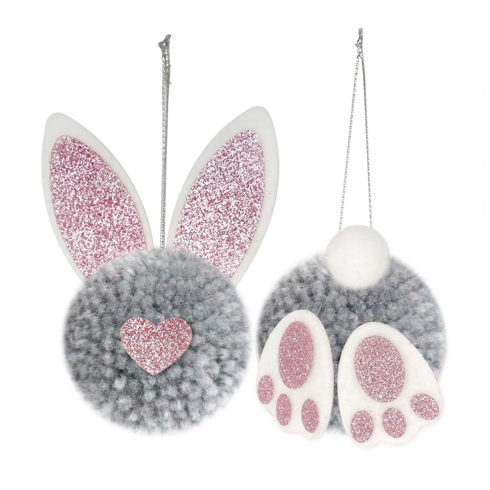 Easter Gift Bag Kids Easter Gift Holder Easter Bunny Hanging Ornament with Glitter Ears Plush Rabbit Decorations for Spring