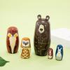 5Pcs/Set Animal Russian Nesting Doll 5 Layers Handmade Wooden Matryoshka Forest Animal Stacking Toy Home Office Desktop Decoration Ornament