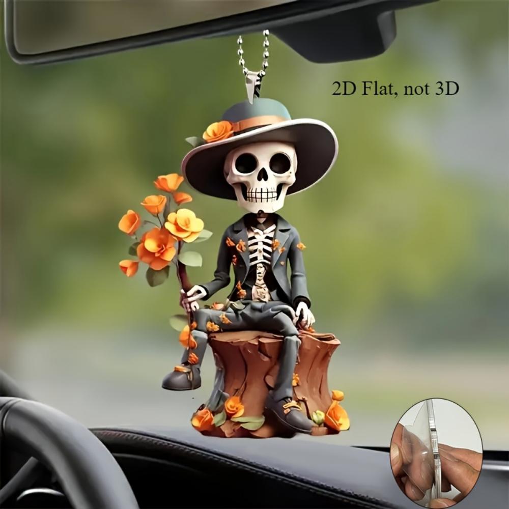 2D plane, hanging ornaments with skull flower decoration Halloween skull, holiday tree decoration pendant keychain, home decoration items