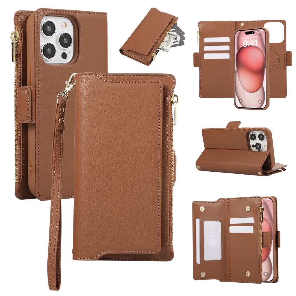 Crossbody Cards Solt Wallet Zipper Leather 2 In 1 Detachable Case For iPhone 15 Pro Max 16 14 Plus 13 12 11 Wireless Charging