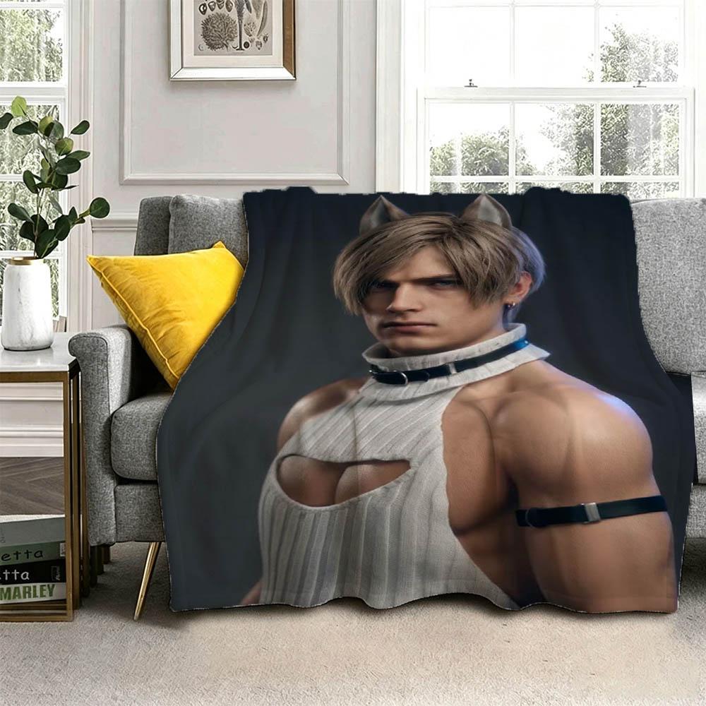 Cute Muscle Man L-Leon K-Kennedys Muscle Flannel Blanket Soft Throw Blanket Art For Home Decor Bedroom Bed Sofa Picnic Fans Gift