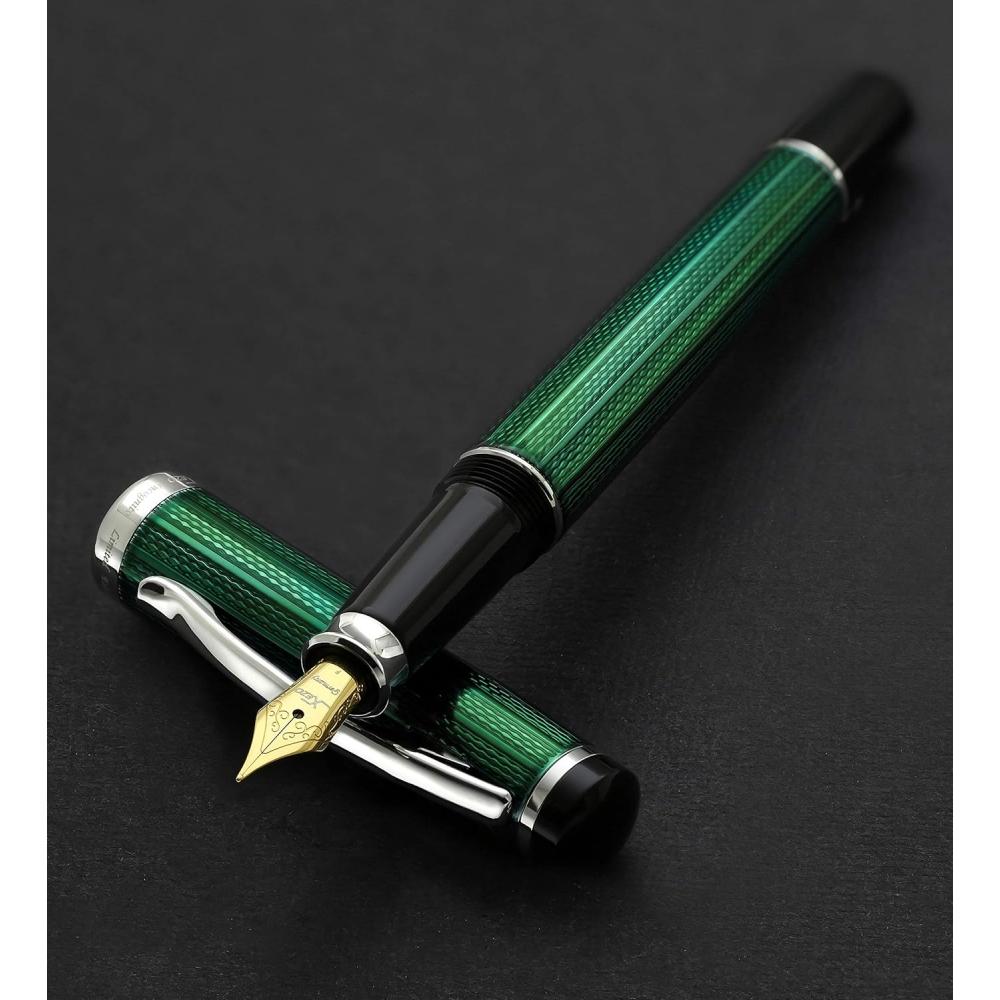 Xezo Incognito Fountain Pen Fine Nib Forest Green Layered Lacquer Pure Platinum