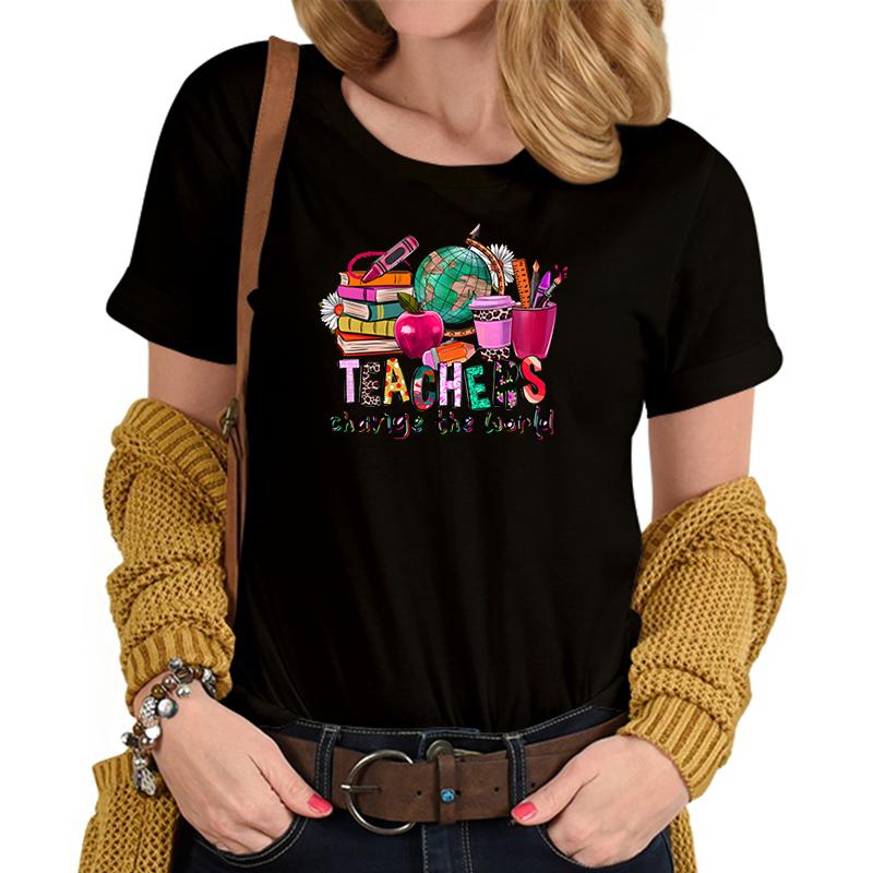 Teachers Change The World Print Tshirt FeUnisex Funny Teacher Gift TShirts Trendy World Design Casual Top Womens Clothing Sales