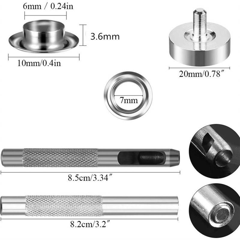 Grommet Tool Kit 100 Sets Grommets Eyelets 6mm Inside Diameter Silver for Clothes Shoes Bag Leather Crafts Clothing Accessories