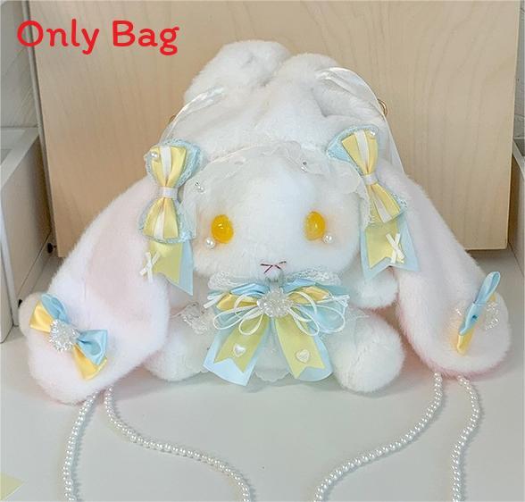 Japanese Lolita Bunny Plush Bag With Pearl Chain For Daily Fashion And Cute Storage